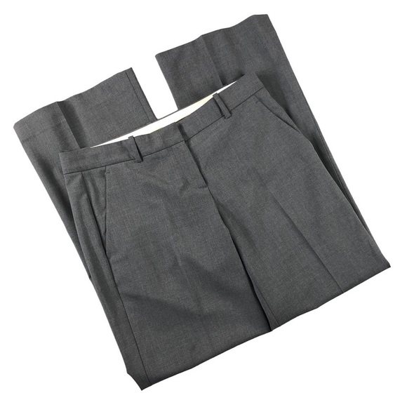 Theory Charcoal Gray Emery Talor Flat Front Wide Leg MidRise Trousers Sz8